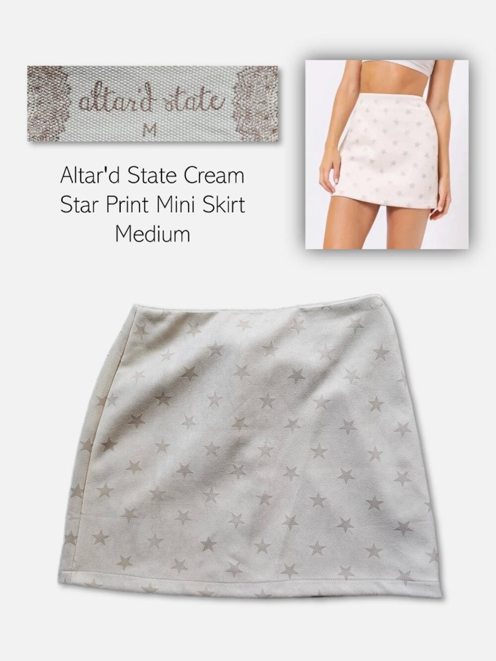 Altar'd State Cream Star Print Mini Skirt Medium